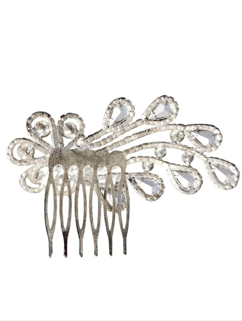 Silvertone Aurora Borealis & Clear Crystal Teardrop Hair Comb